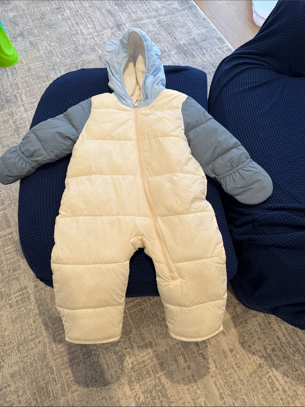Old Navy Cream and Light Blue Puffer Baby One-Piece